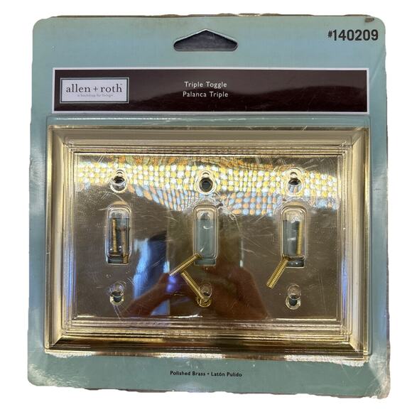 Allen+Roth Triple Toggle Wall Plate 0140209 Polished Brass Finish {1} - Picture 1 of 10